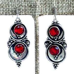 925 Sterling Garnet Dangle Earrings
